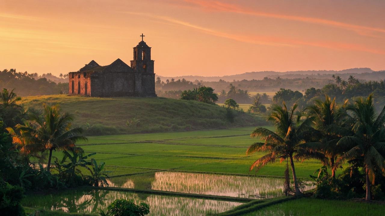Philippine heritage landscape at golden hour