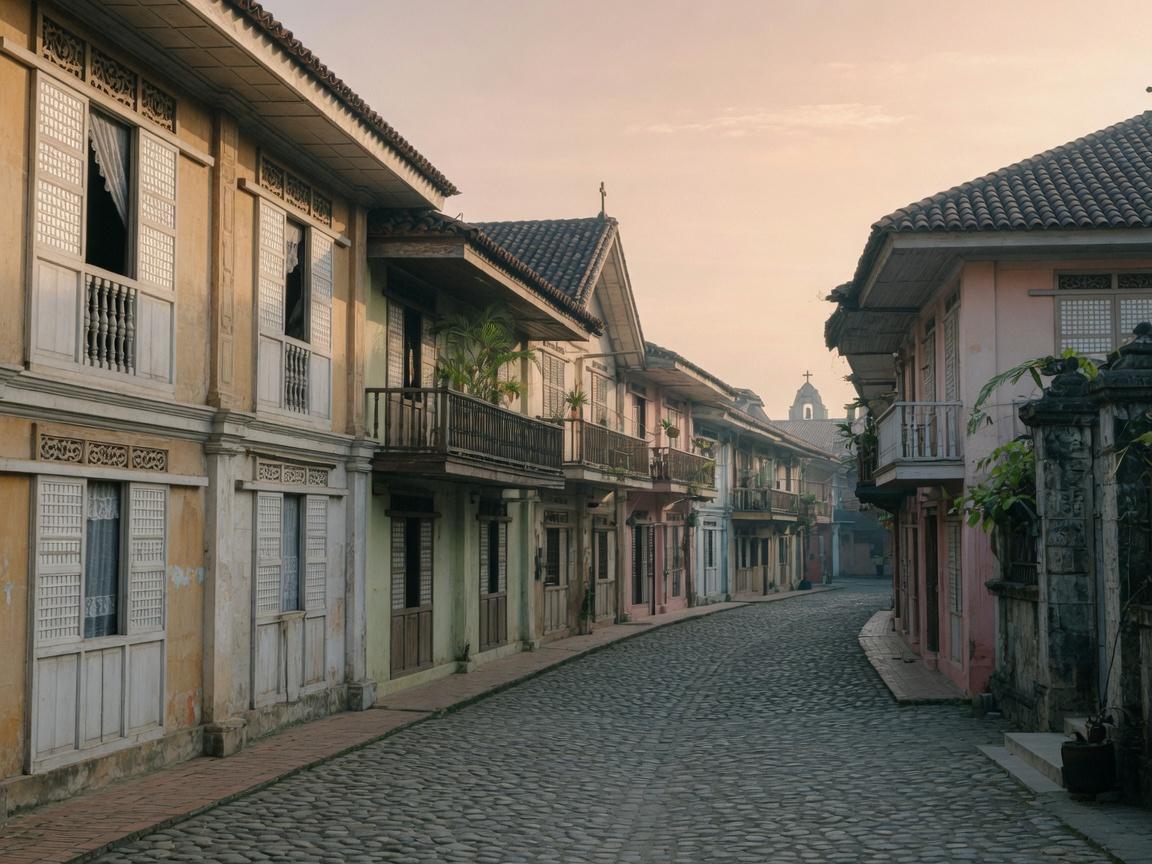 Colonial cobblestone street lined with ancestral houses in Vigan